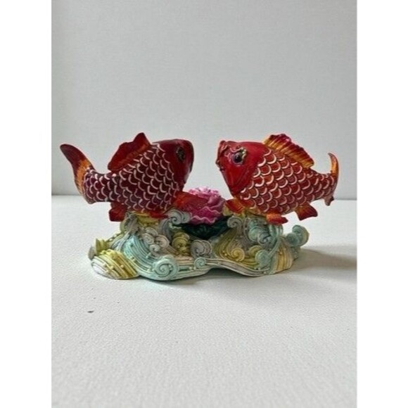 Vintage Koi Fish Lucky Charm Figurines Feng Shui Shelf Decor Statue 8" - Picture 8 of 9